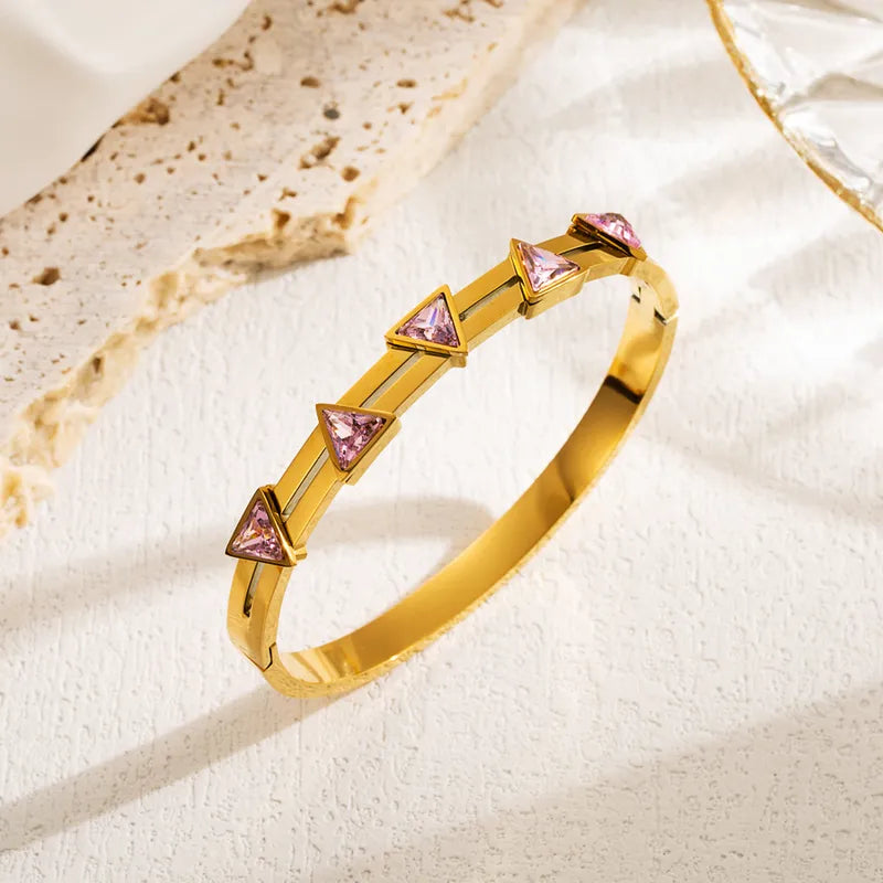 Fashion Round Stainless Steel Gold Plated Zircon Gold Plated Bangle