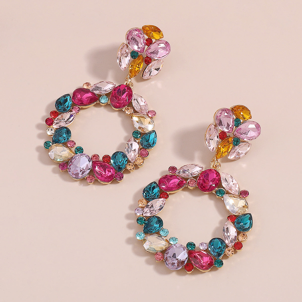 Retro Circle Women'S Drop Earrings by Alloy with Rhinestones
