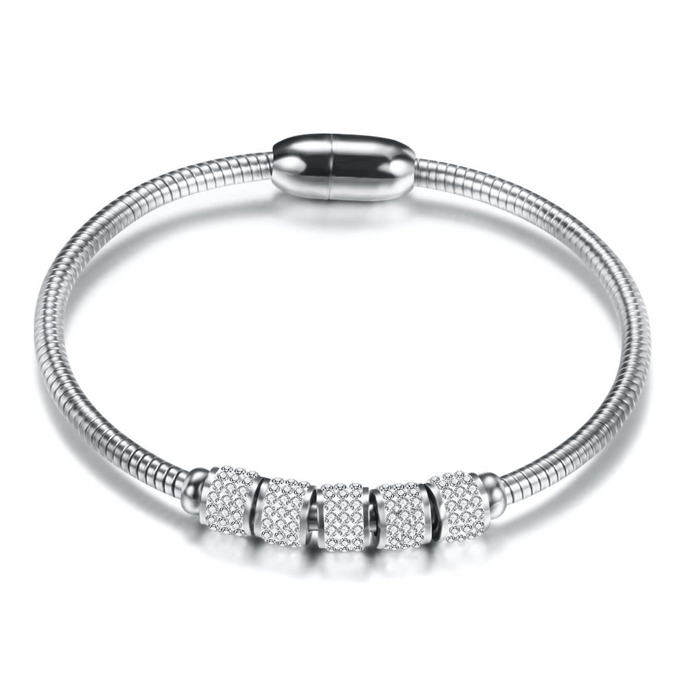 Fashion Round Stainless Steel Inlay Artificial Diamond Bangle, pack of 2 pieces
