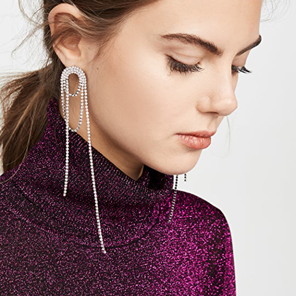 Fashion Tassel Inlay Copper Rhinestones Drop Earrings