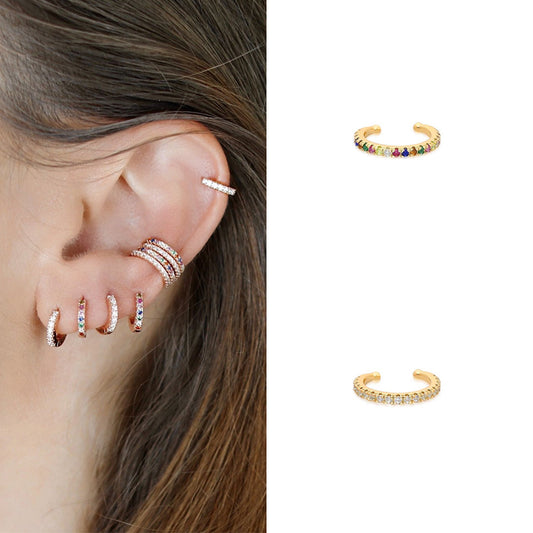 Fashion Colorful Copper Gold Plated Inlay Zircon Ear Clips