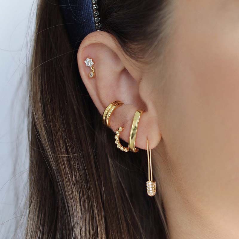 Paper Clip shaped Earrings with Inlay Zircon by Copper