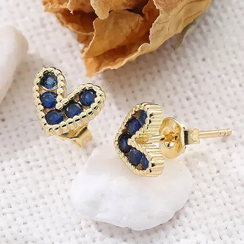 Fashion Heart Shape Inlay Copper Zircon 18k Gold Plated Ear Studs