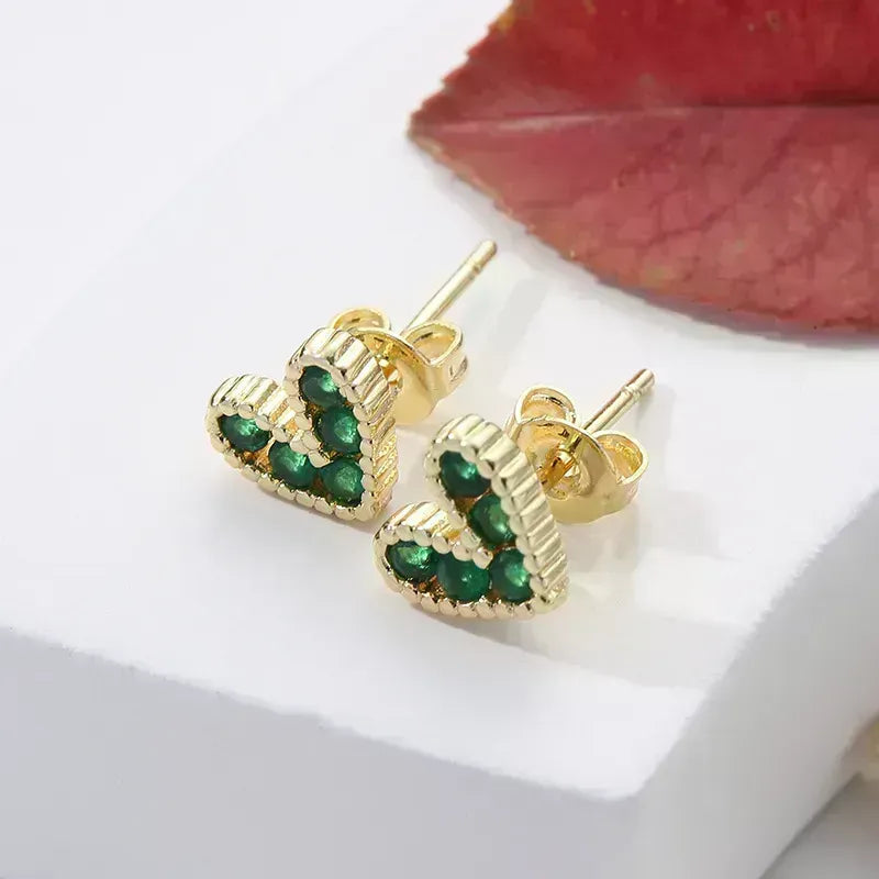 Fashion Heart Shape Inlay Copper Zircon 18k Gold Plated Ear Studs