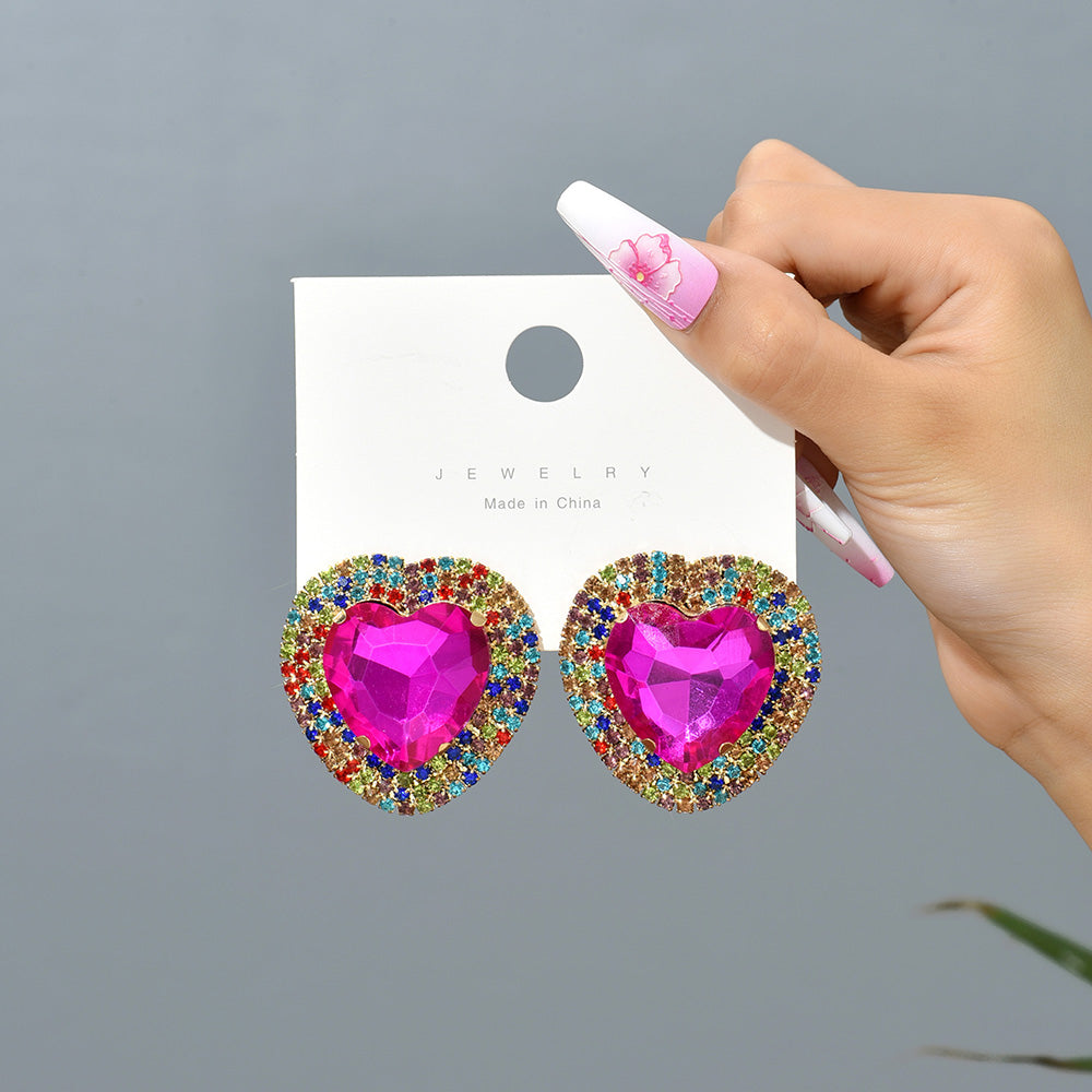 Fashion Heart Shape Metal Inlay Rhinestones Women's Ear Studs