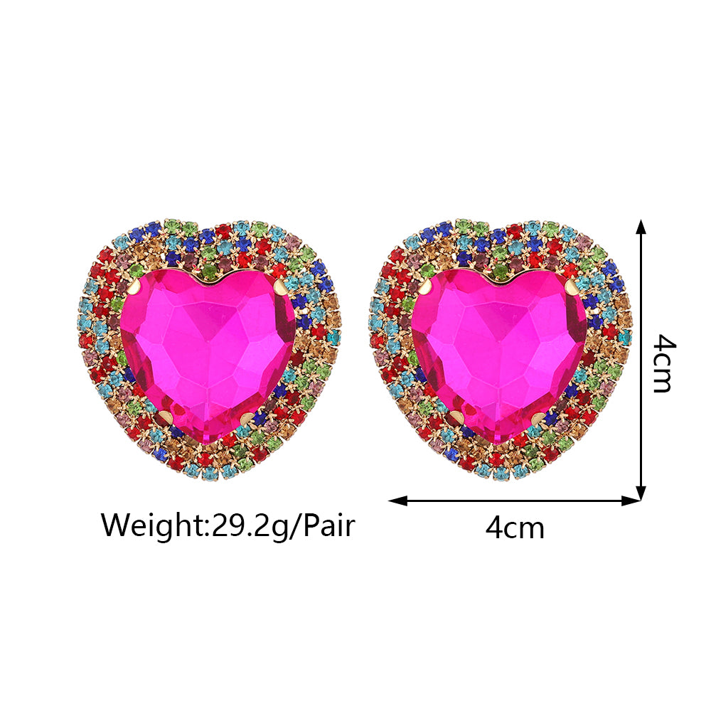 Fashion Heart Shape Metal Inlay Rhinestones Women's Ear Studs