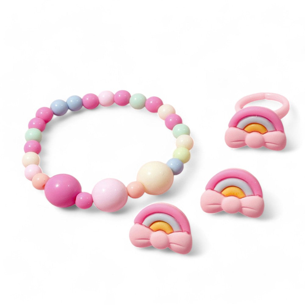 1 Set Sweet Rainbow Arylic Girl's Rings Bracelets Earrings