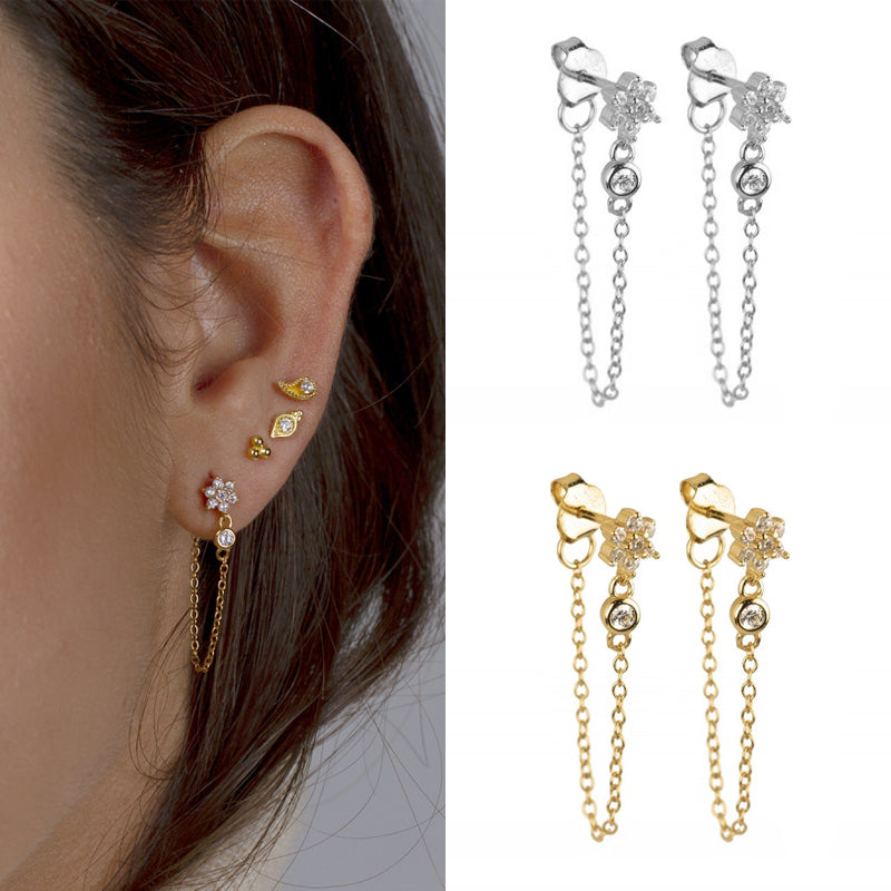 Fashion Flower Copper Zircon Dangling Earrings