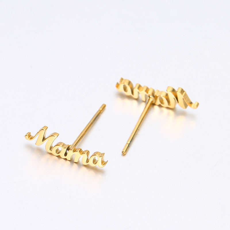 Mama Letter Titanium Steel Plating Ear Studs, pack of 2 pairs