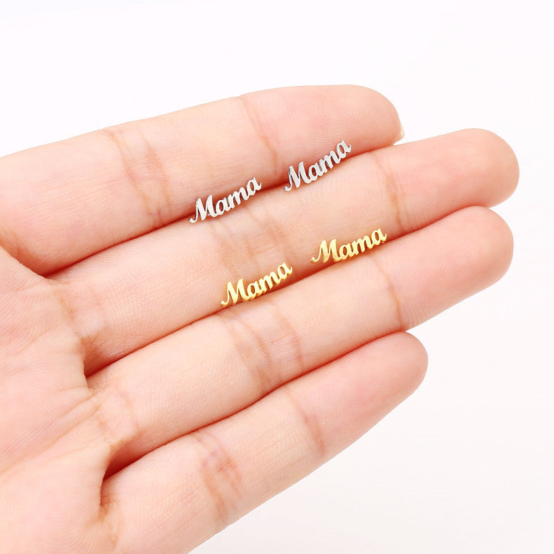 Mama Letter Titanium Steel Plating Ear Studs, pack of 2 pairs