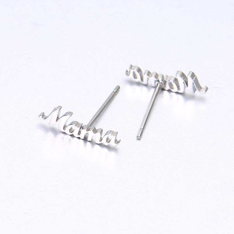 Mama Letter Titanium Steel Plating Ear Studs, pack of 2 pairs