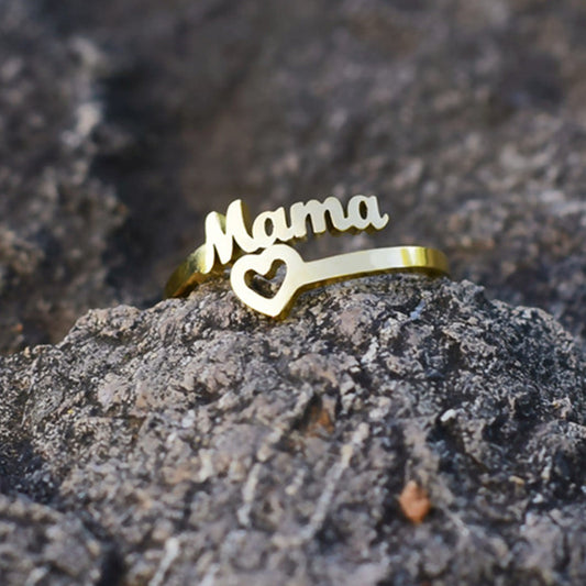 Elegant δαχτυλίδι MAMA από ατσάλι τιτανίου, συσκευασία 2 τεμαχίων
