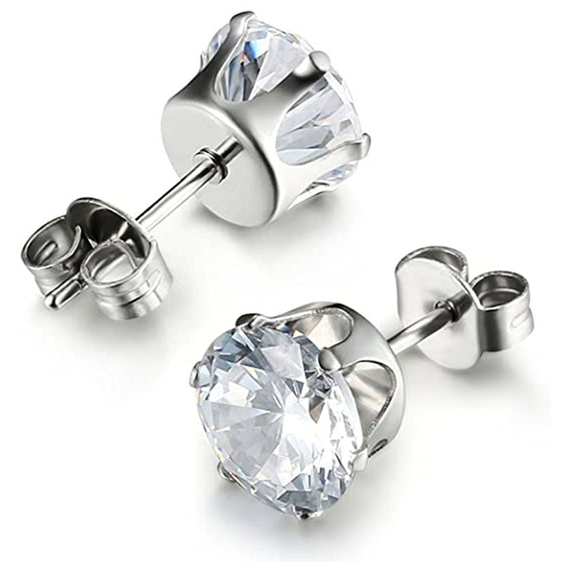 Basic Geometric Plating Titanium Steel Zircon Ear Studs