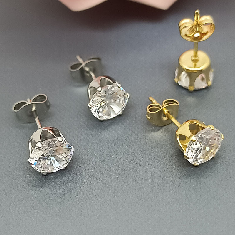 Basic Geometric Plating Titanium Steel Zircon Ear Studs