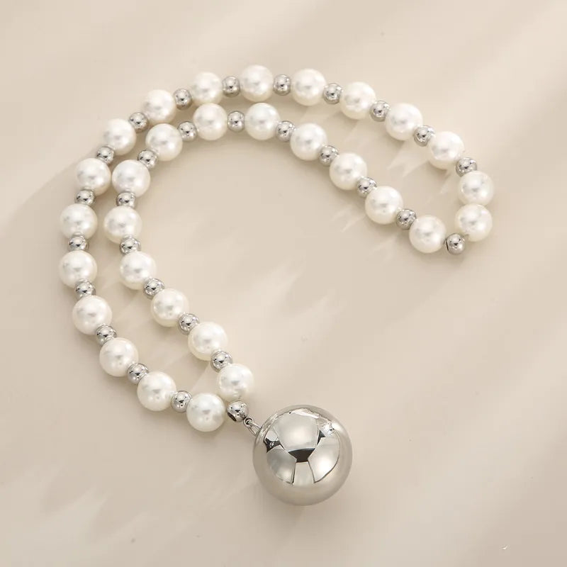 Retro Round Stainless Steel Imitation Pearl Plating Pendant Necklace