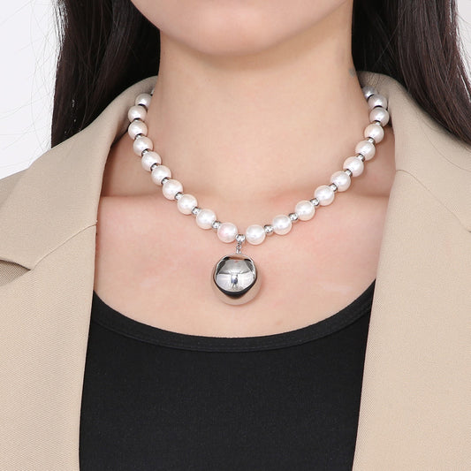 Retro Round Stainless Steel Imitation Pearl Plating Pendant Necklace
