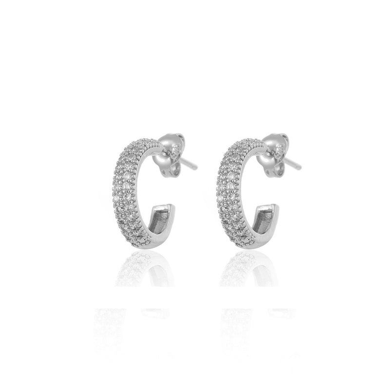 INS Style C Shape Ear Studs by Copper with Inlay Zircon