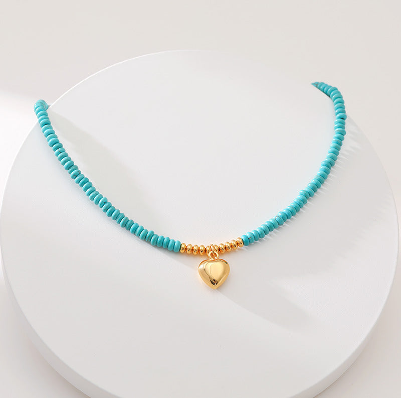 Ethnic Style Heart Shape Turquoise Copper Plating Necklace