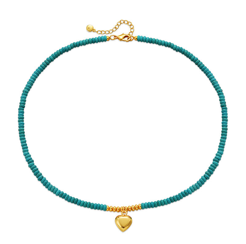 Ethnic Style Heart Shape Turquoise Copper Plating Necklace