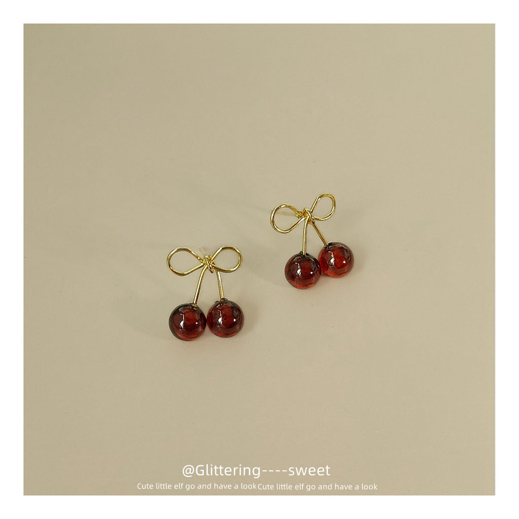 Fashion Small Cherry Alloy Inlaid Zircon 14k Gold Plated Women's Ear Studs