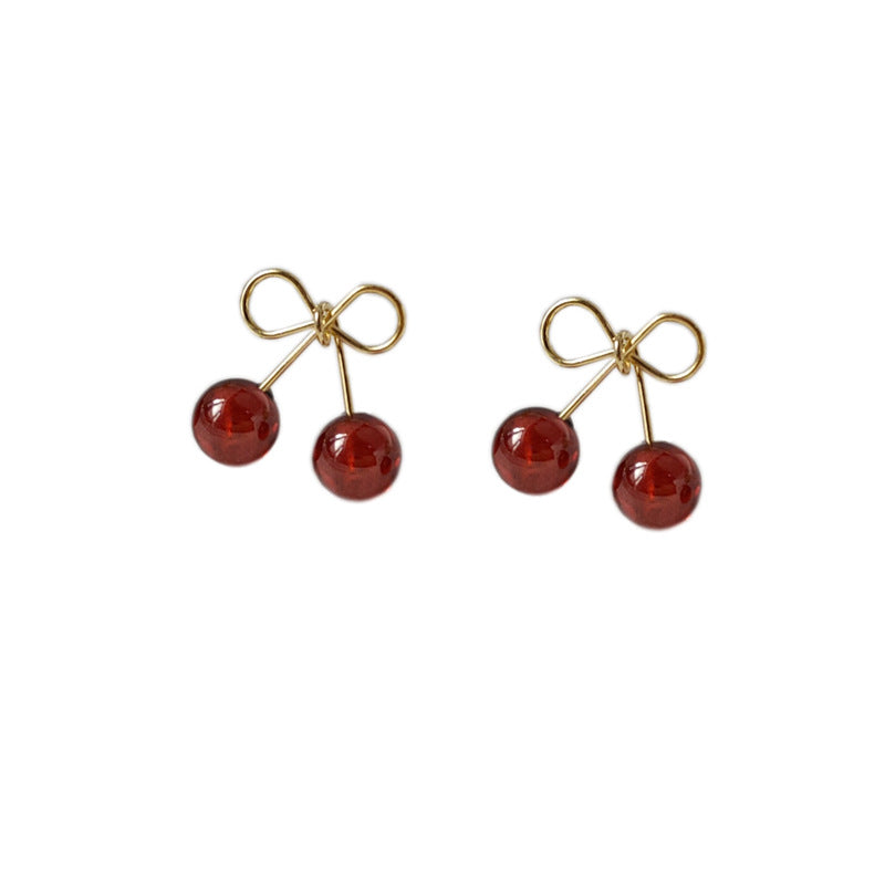 Fashion Small Cherry Alloy Inlaid Zircon 14k Gold Plated Women's Ear Studs