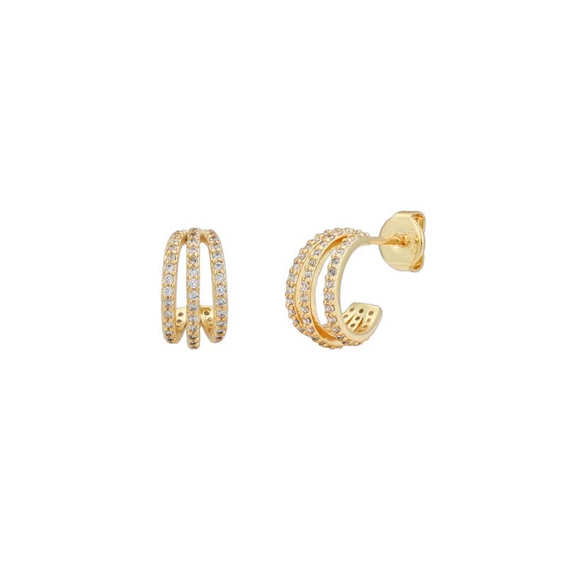 Simple Style C Shape Ear Studs  by Copper with Inlay Zircon