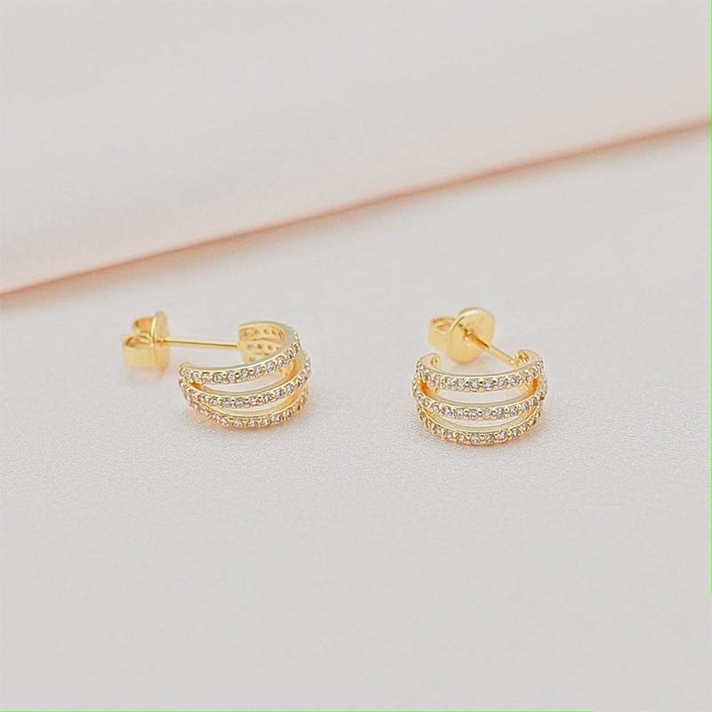 Simple Style C Shape Ear Studs  by Copper with Inlay Zircon