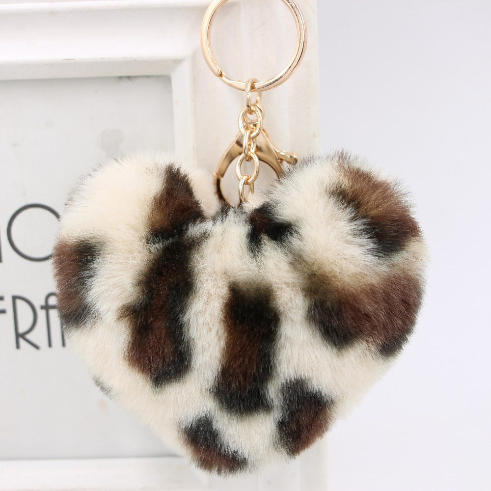 Retro Heart Shape Leopard Alloy Plush Women's Bag Pendant Keychain