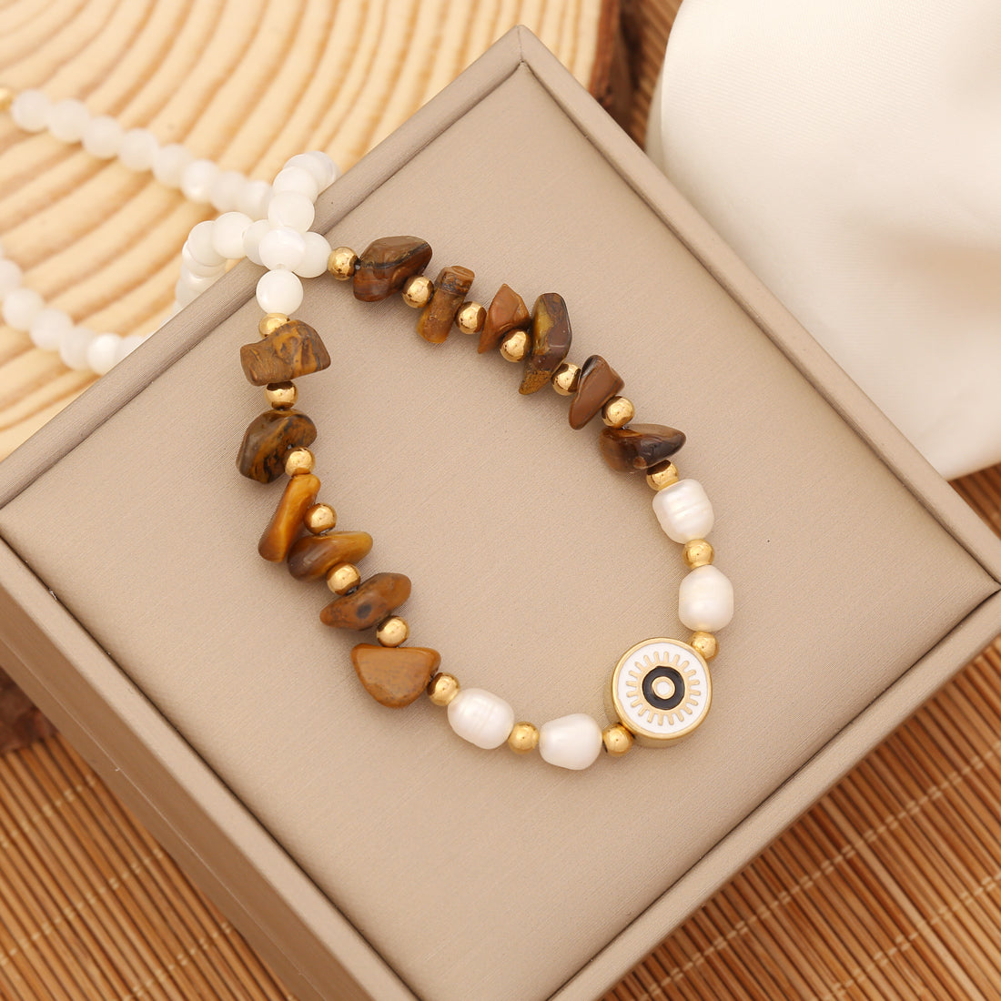 Bohemian Eye Stainless Steel Natural Stone Beaded Necklace