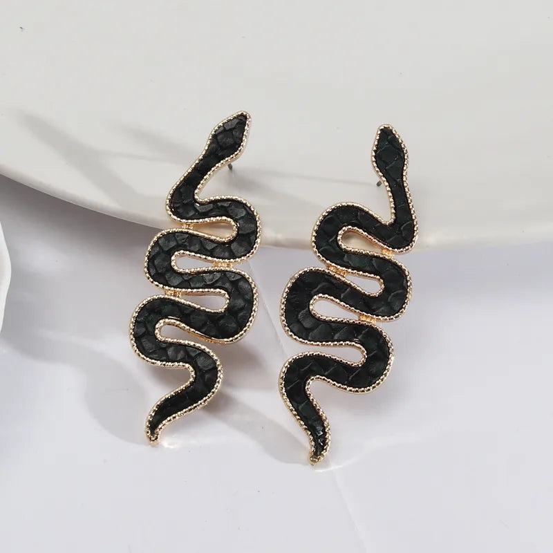 Vintage Style Snake Alloy Inlay Pu Shell Women's Ear Studs, pack of 2 pieces