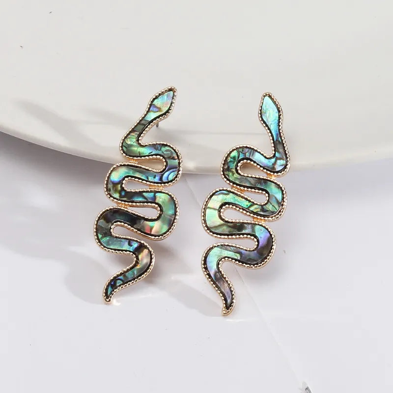 Vintage Style Snake Alloy Inlay Pu Shell Women's Ear Studs, pack of 2 pieces