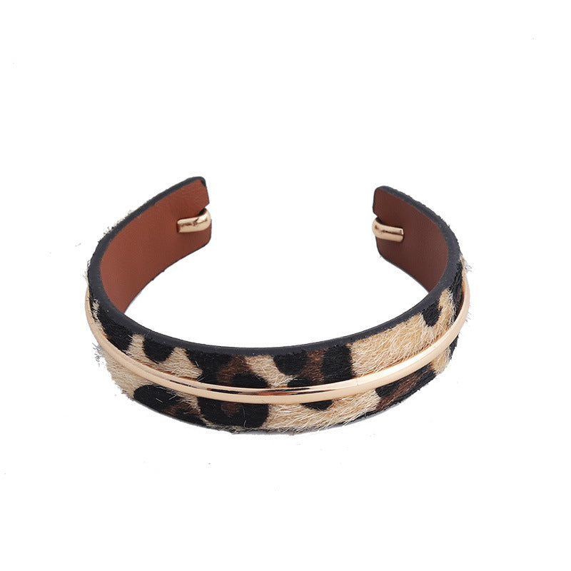 Leopard Pu Leather Metal Women's Bangle, pack of 2