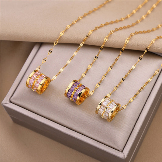 Elegant Geometric Titanium Steel Zircon Pendant Necklace