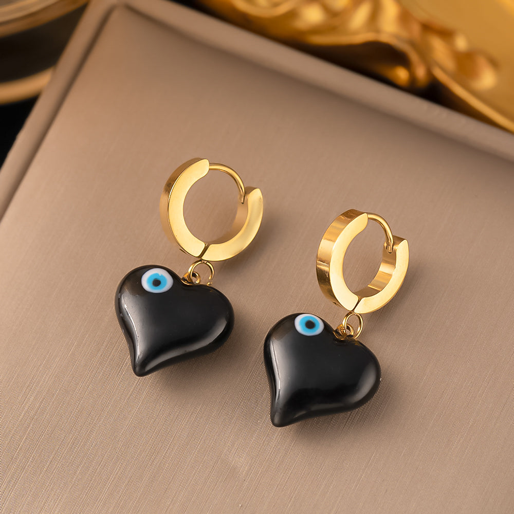 Artistic Heart Shape Eye Titanium Steel Gold Plated Earrings Necklace