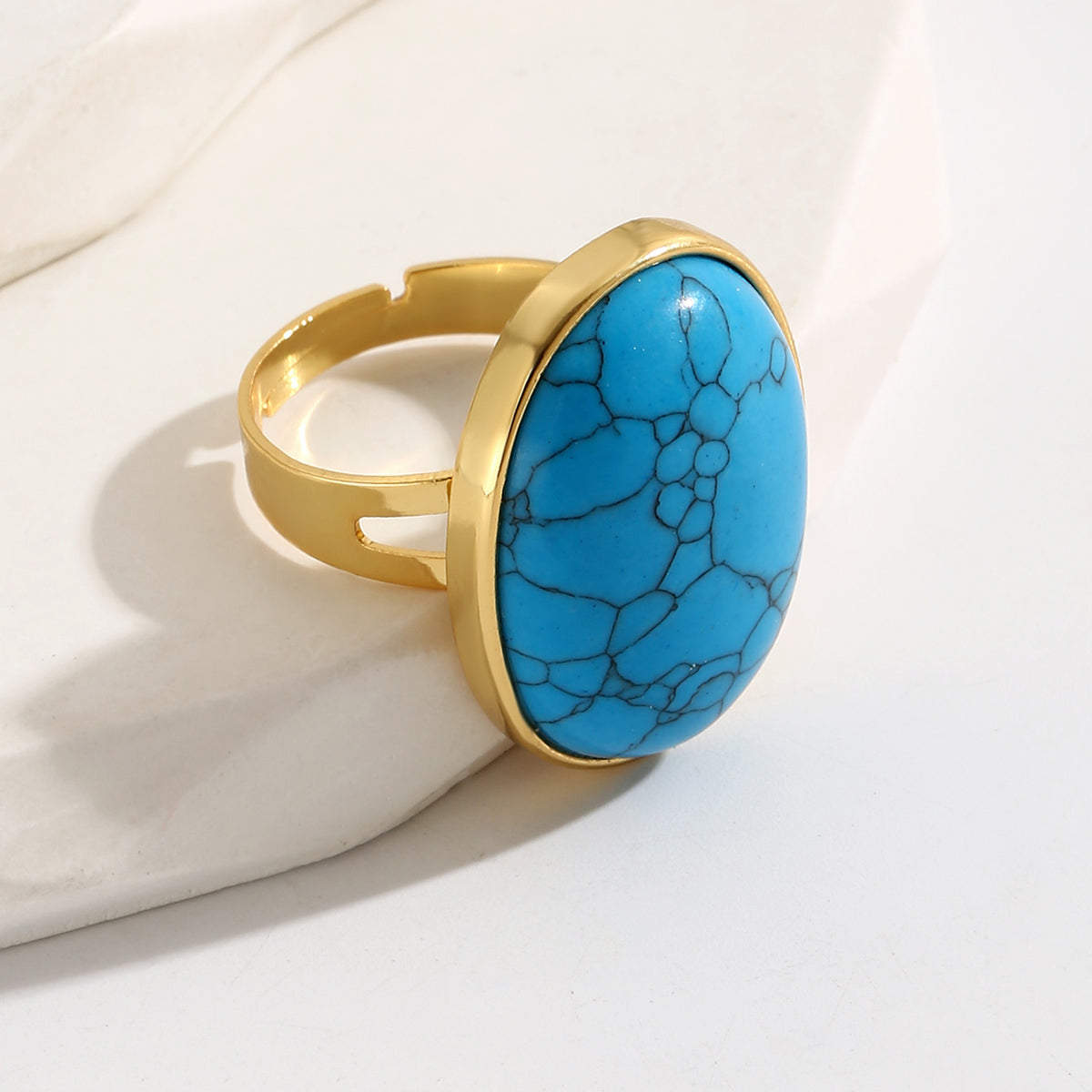 Casual Oval Stainless Steel 18K Gold Plated Turquoise Open Ring In Bulk