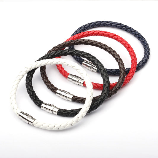 Simple Style Geometric Pu Leather Titanium Steel Men's Bracelets, pack of 2