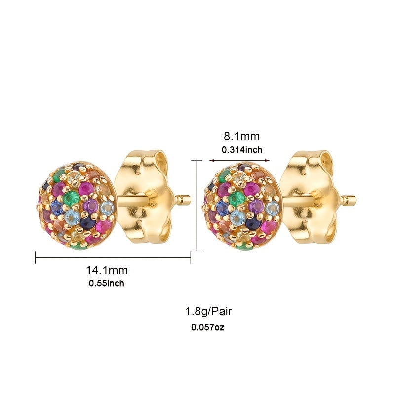 Modern Style Shiny Ball Copper Plating Inlay Zircon Ear Studs