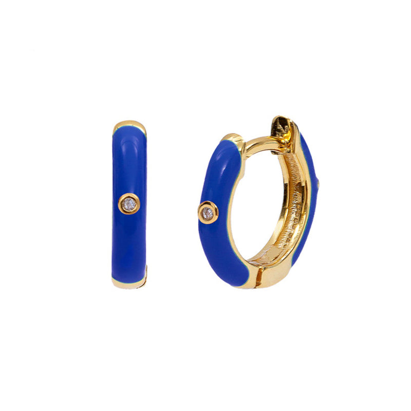 Round Copper Gold Plated Hoop Earrings with Enamel Plating and Inlay Zircon