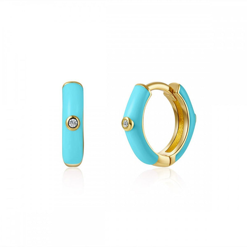 Round Copper Gold Plated Hoop Earrings with Enamel Plating and Inlay Zircon