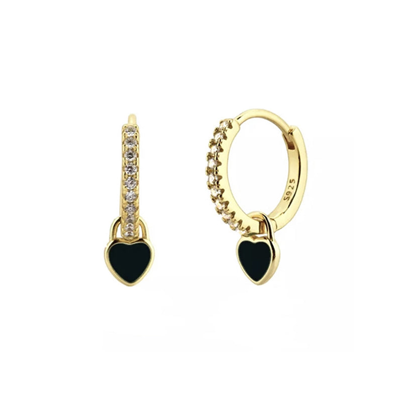 French Style Sweet Heart Shape Drop Earrings by Copper with Enamel Plating and Inlay Zircon