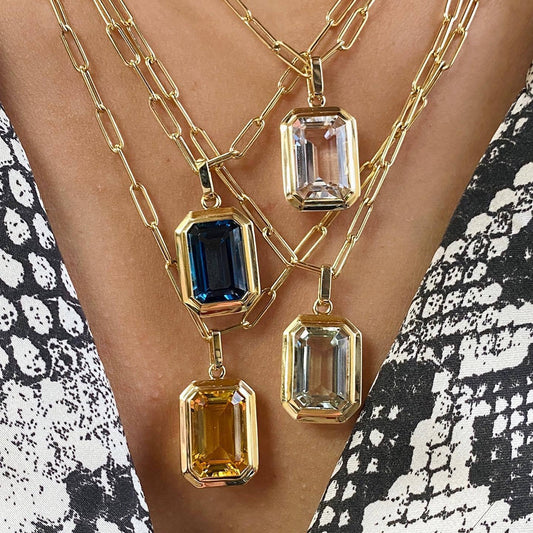 Vintage Style Square Stainless Steel Plating Inlay Zircon 18K Gold Plated Pendant Necklace