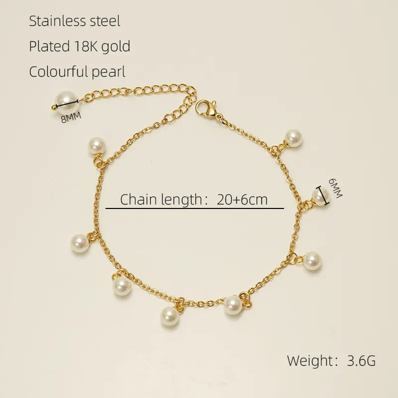 Women'S Anklet with pendant pearls by 18K Gold Plated Stainless Steel