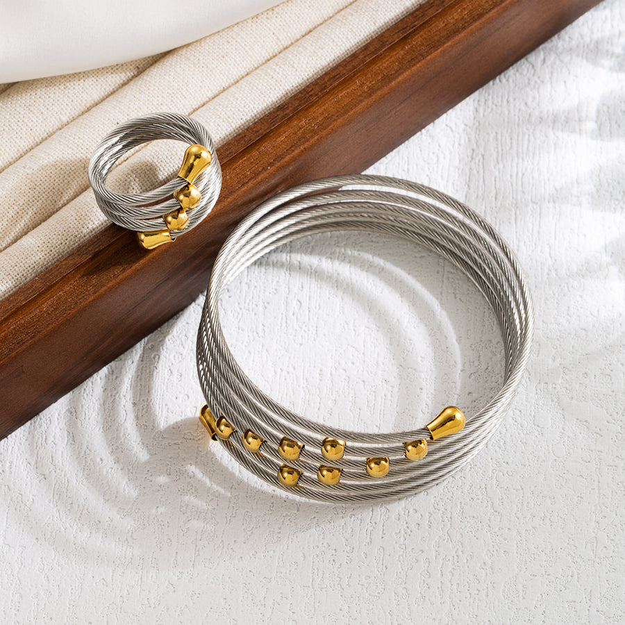 Elegant Round Stainless Steel Layered Set Ring & Bracelet