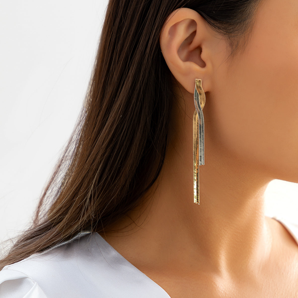 Retro Color Block Tassel Metal Copper Women'S Drop Earrings