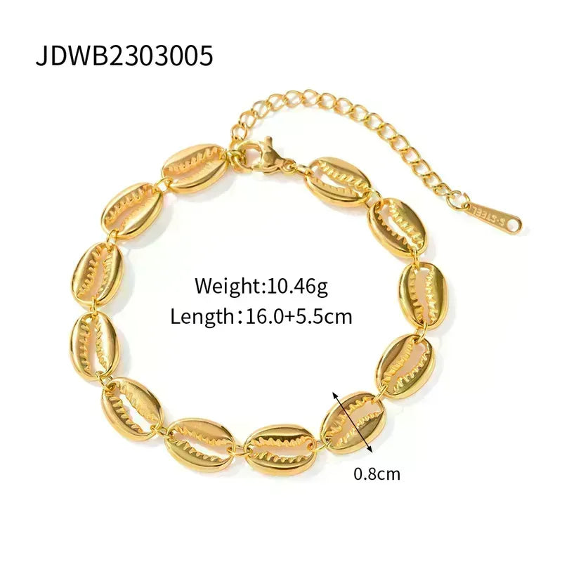 Ins Style Hip-hop Oval Shell Stainless Steel Plating Inlay Artificial Gemstones 18k Gold Plated Bracelets