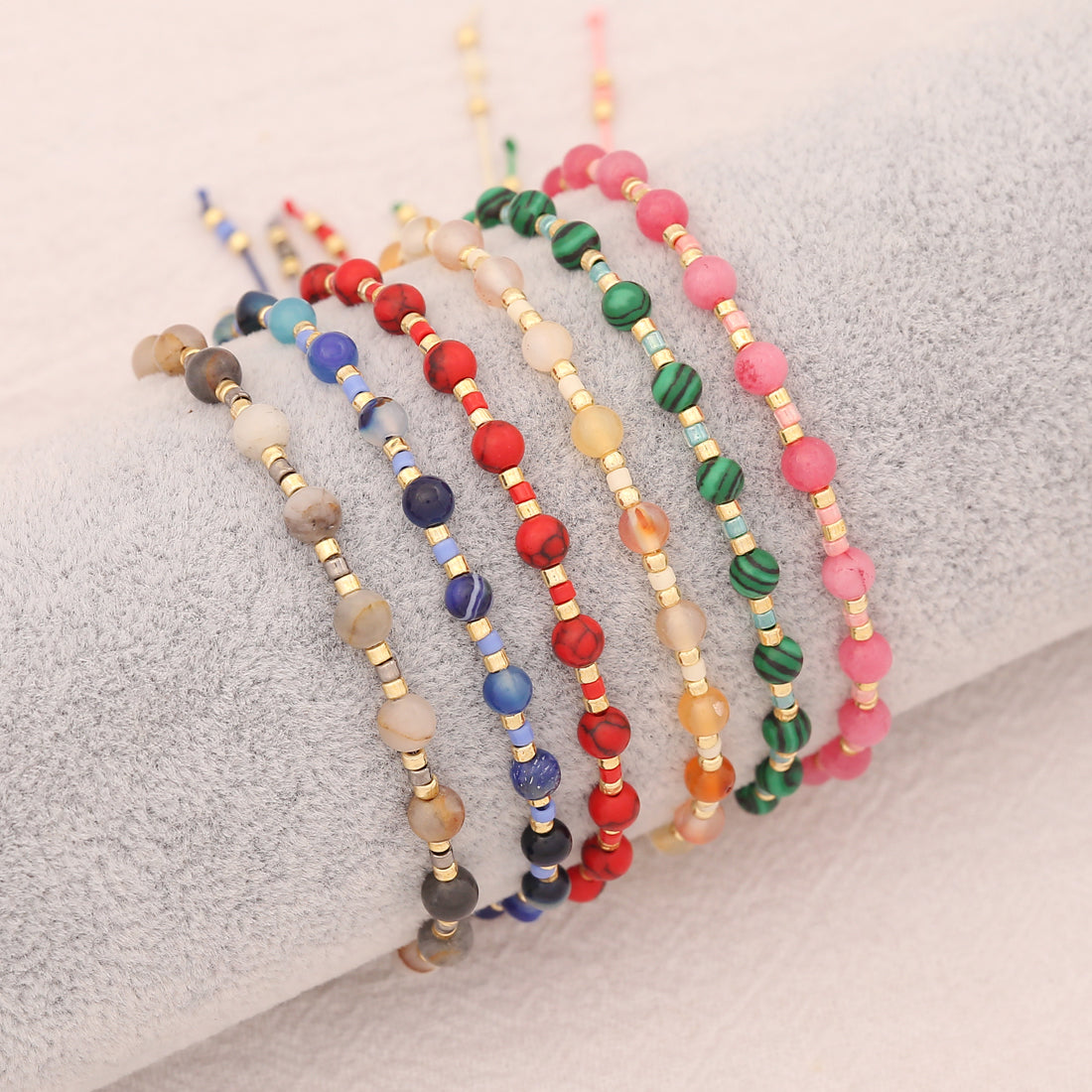 Vacation Bohemian Round Natural Stone Seed Bead Bracelets