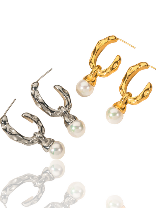 Ins Style Simple Style C Shape Irregular Plating Inlay Stainless Steel Pearl 18k Gold Plated Drop Earrings