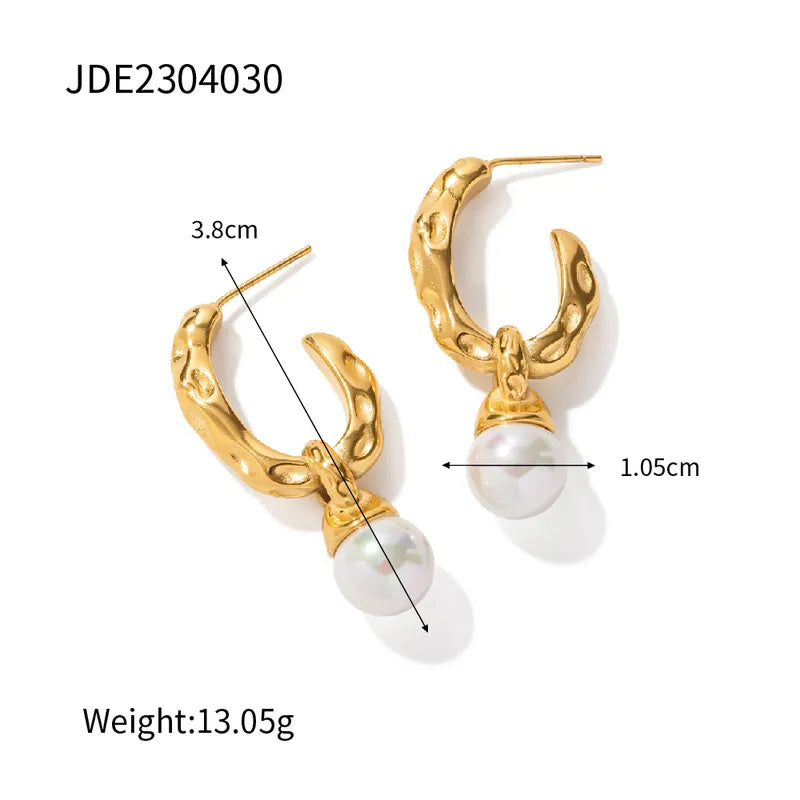 Ins Style Simple Style C Shape Irregular Plating Inlay Stainless Steel Pearl 18k Gold Plated Drop Earrings