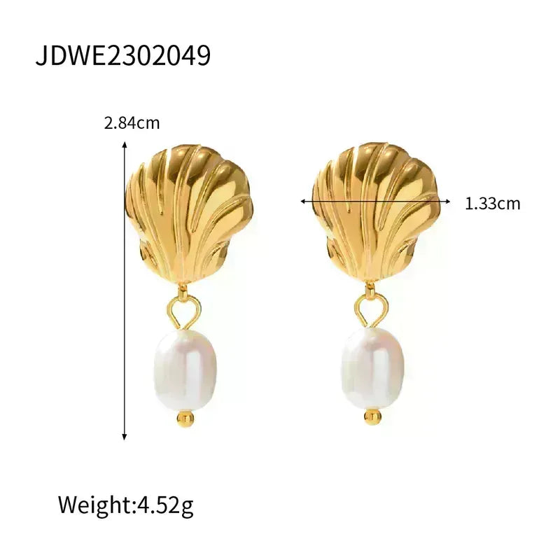 Ins Style Streetwear Shell Plating Stainless Steel Freshwater Pearl 18k Gold Plated Drop Earrings
