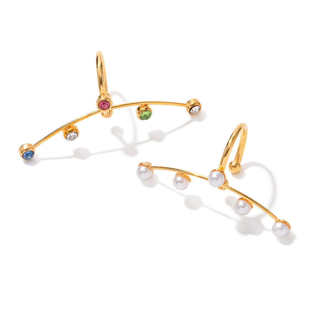 1 Piece Simple Style Round Plating Inlay Stainless Steel Rhinestones 18K Gold Plated Ear Clips